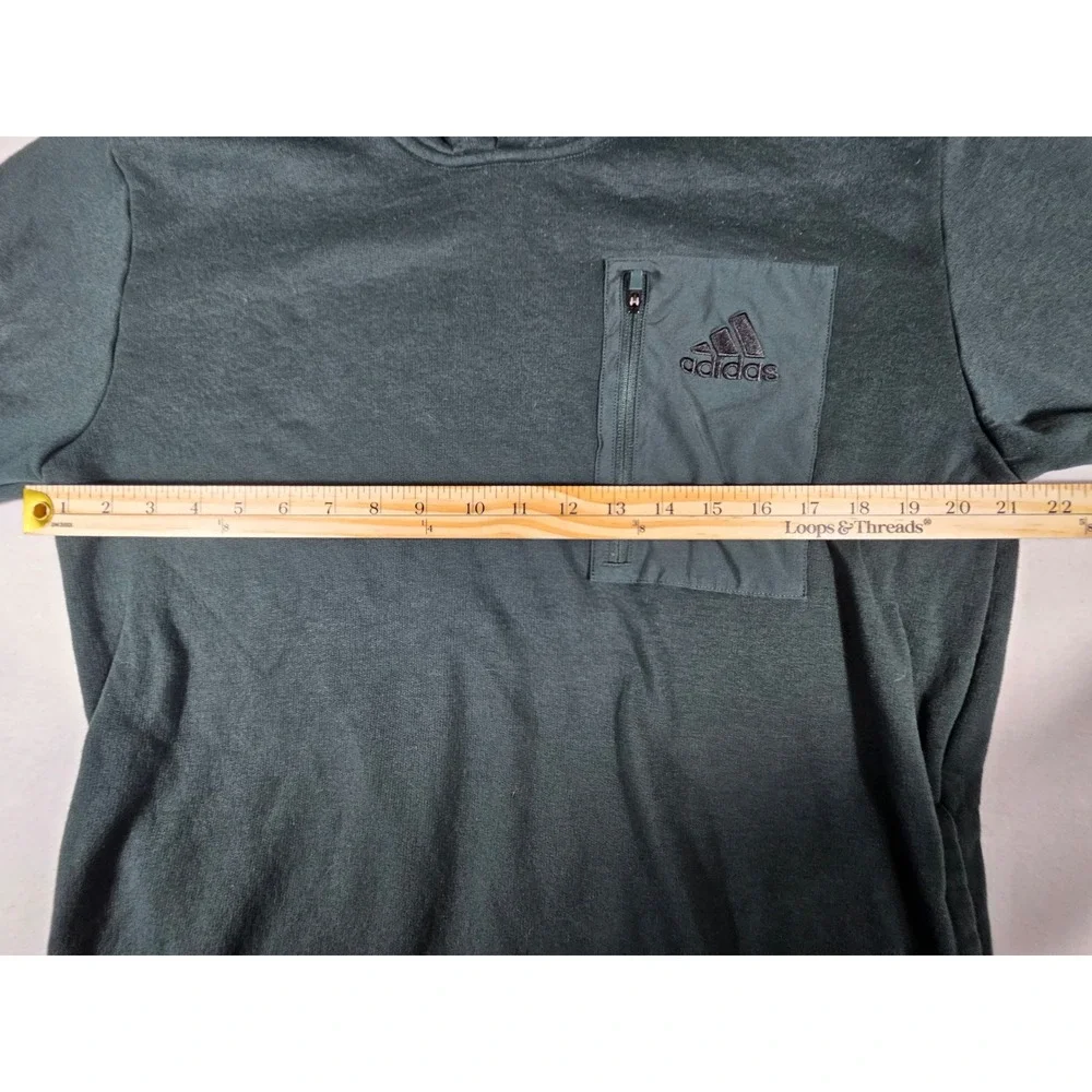 Adidas Mens Forest Green Fleece‎ Hoodie Zip Chest Pocket Logo Pullover Large